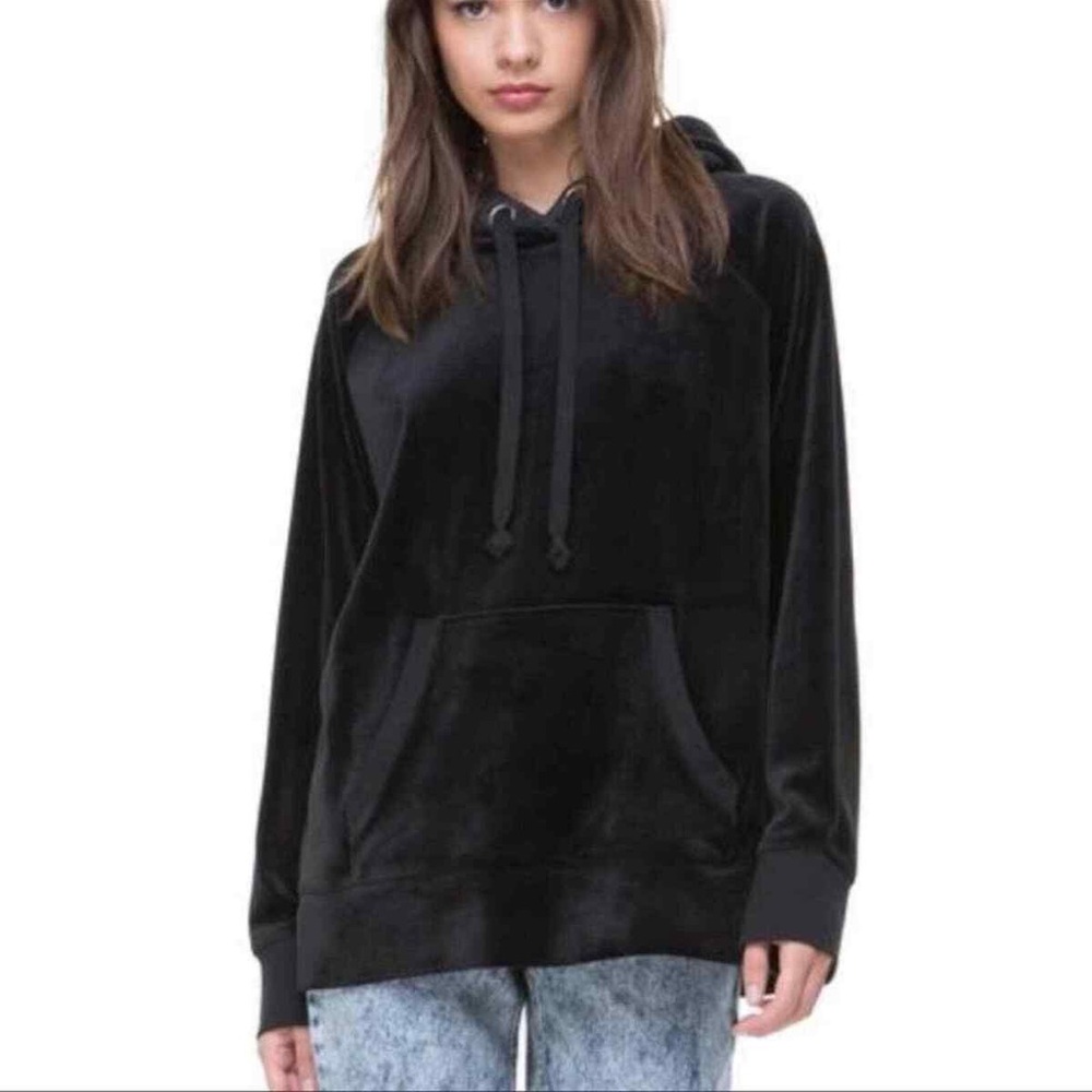 Juicy Couture Black Label black velour hooded sweatshirt size small like new Y2K